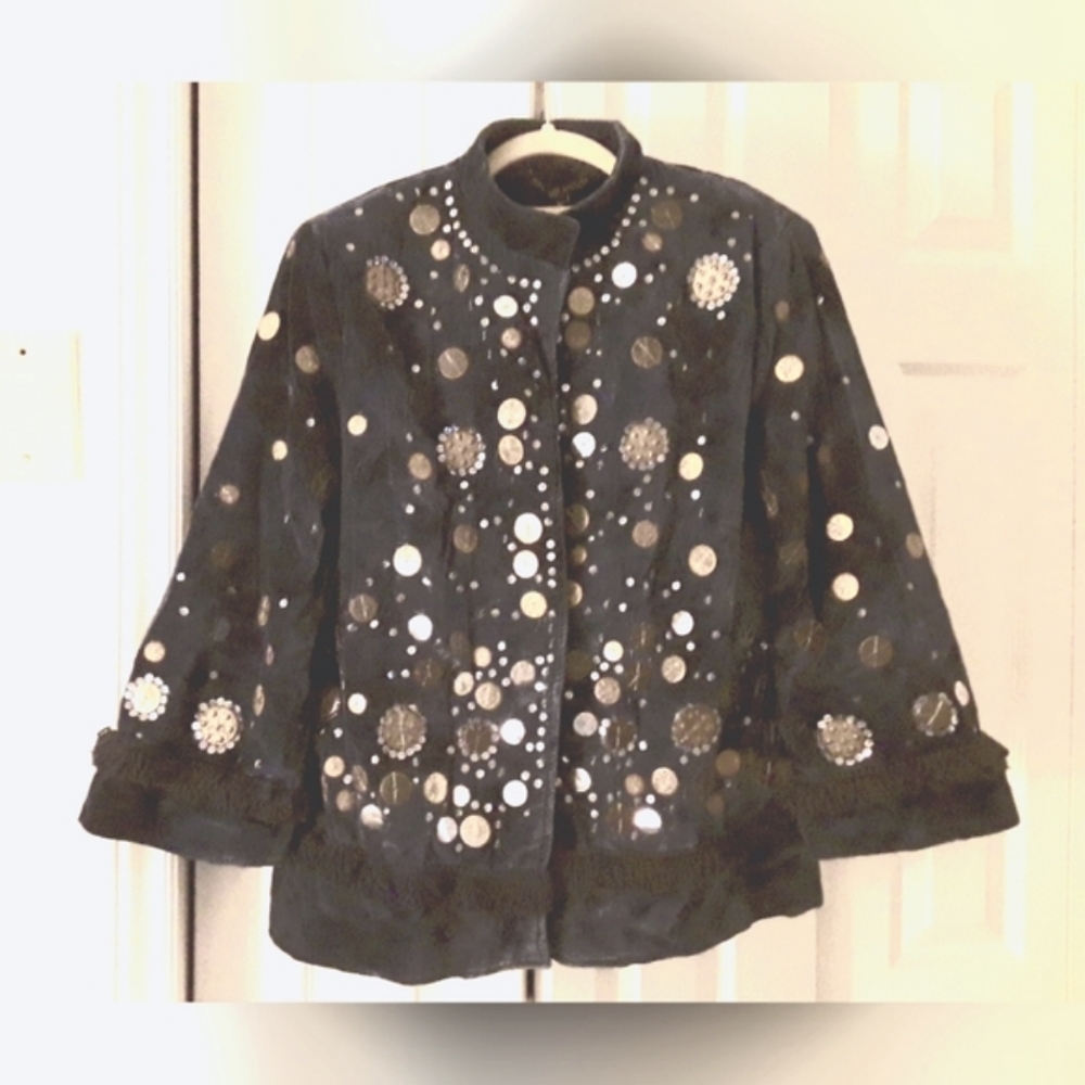 SPARKLY NAVY BLUE VELOUR JACKET by INDIGO MOON. NWT.